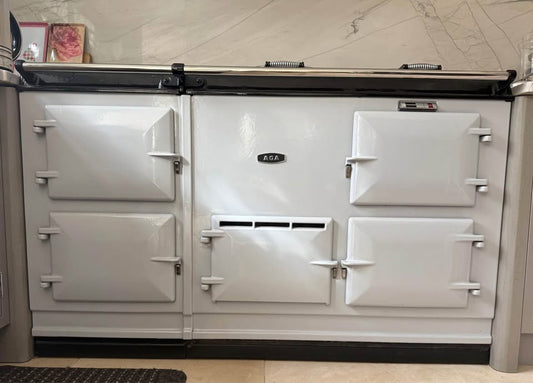 Reconditioned 4 oven gas-fired Aga cooker in Pearl Ashes