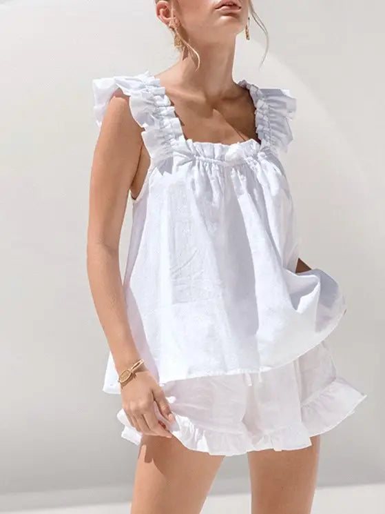Biarritz Ruffle Trim Tank and Shorts Pajama Set