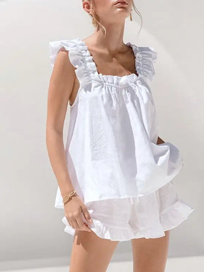 Biarritz Ruffle Trim Tank and Shorts Pajama Set